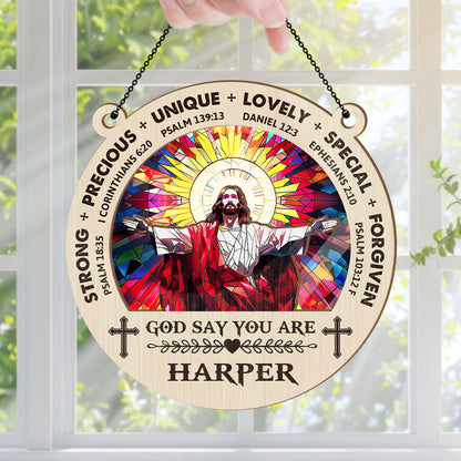 God Says I Am | Personalized Window Hanging Suncatcher JSWHSCPT1451L