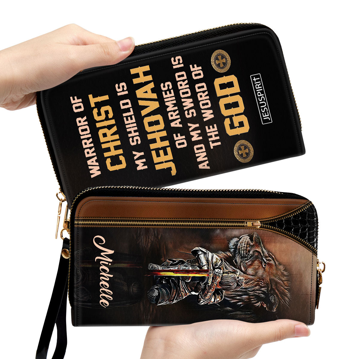Jesuspirit | Spiritual Gift From God For Christian Women | My Sword Is The Word Of God | Personalized Zippered Leather Clutch Purse NUM396C