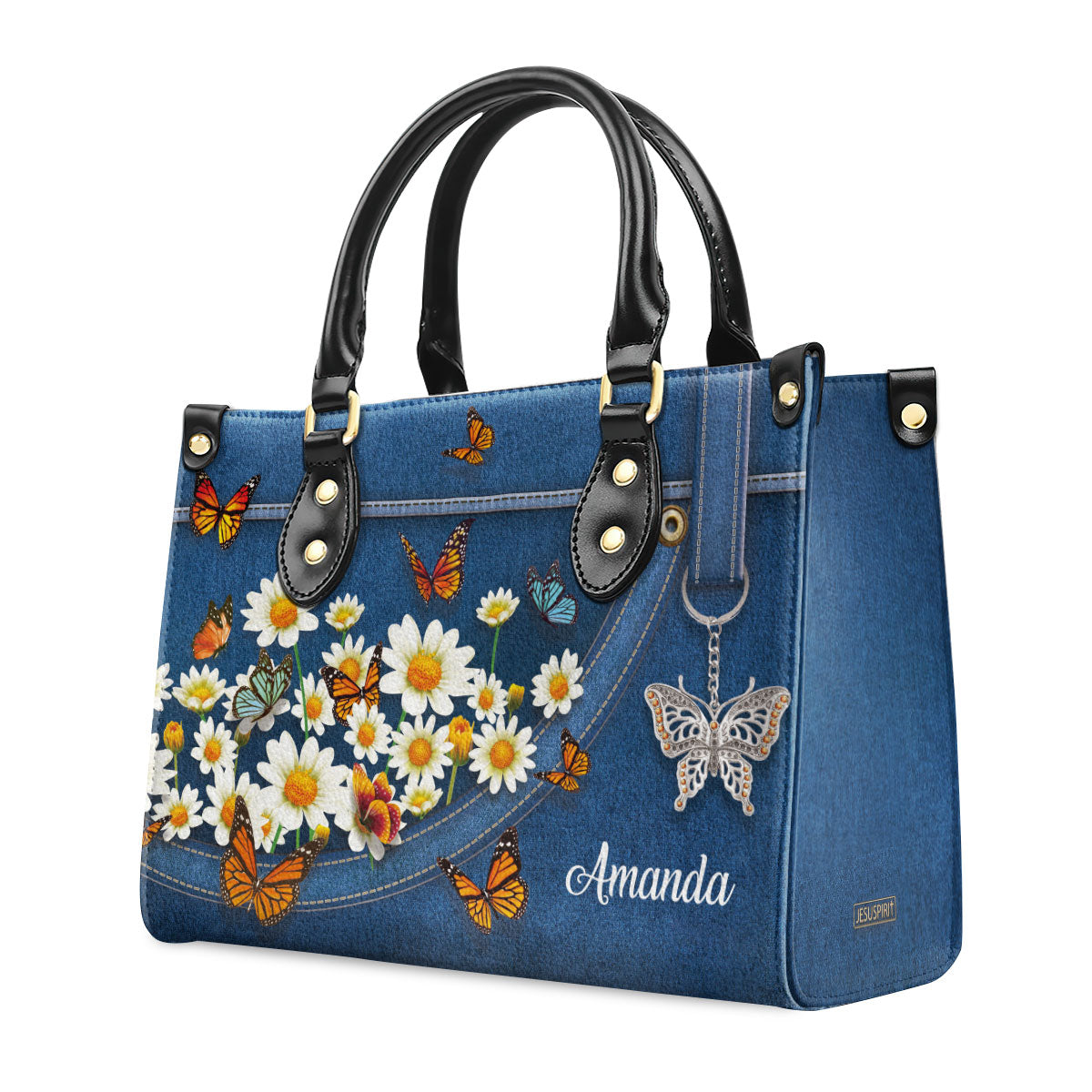 Stunning Daisy And Butterfly Leather Handbag HM422