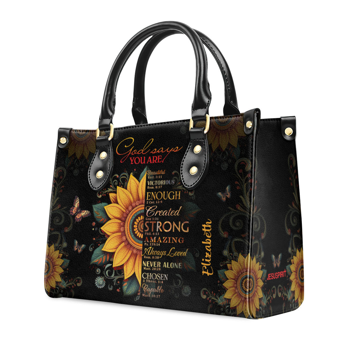 Jesuspirit | Personalized Leather Handbag With Zipper | Sunflower God Says You Are LHBM723