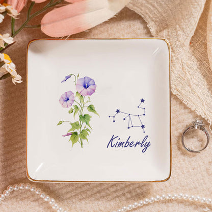 Birth Month Zodiac Flower | Personalized Jewelry Dish JSJDPT1865TA