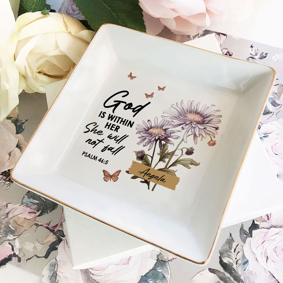 God Is Within Her She Will Not Fall | Personalized Jewelry Dish