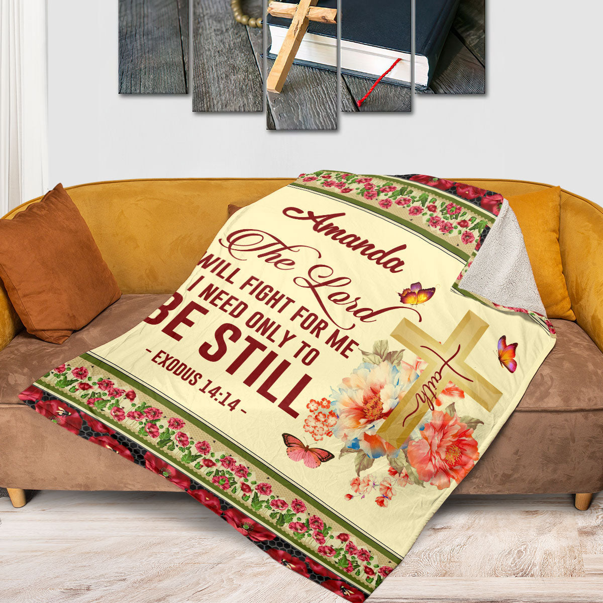 Jesuspirit | The Lord Will Fight For Me I Need Only To Be Still | Exodus 14:14 | Flower And Cross | Fleece Blanket FBM635
