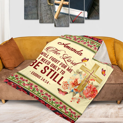 Jesuspirit | The Lord Will Fight For Me I Need Only To Be Still | Exodus 14:14 | Flower And Cross | Fleece Blanket FBM635