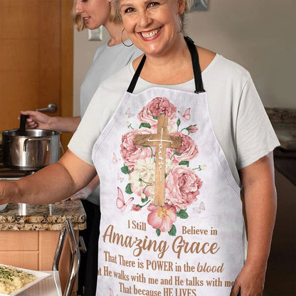 Jesuspirit | Apron With Neck Strap | Flower And Cross | I Still Believe In Amazing Grace A15