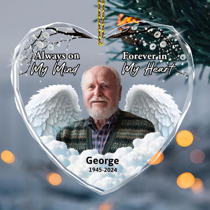 Always On My Mind, Forever In My Heart | Personalized Heart Shaped Glass Ornament JSHGOPT2513T