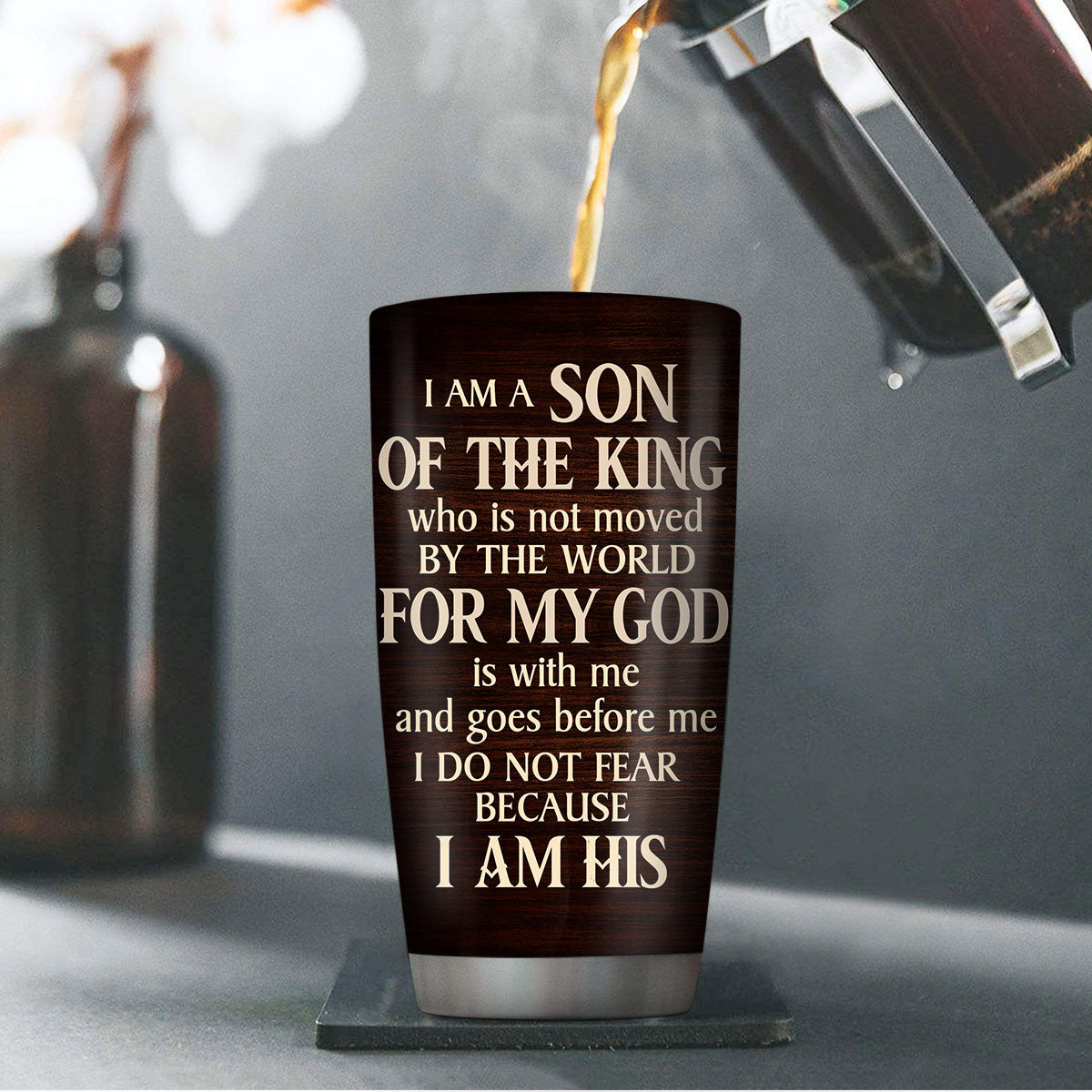 Jesuspirit | Personalized Stainless Steel Tumbler | For My God Is With Me And Goes Before Me | Spiritual Christian Inspirational Gift SSTM317D