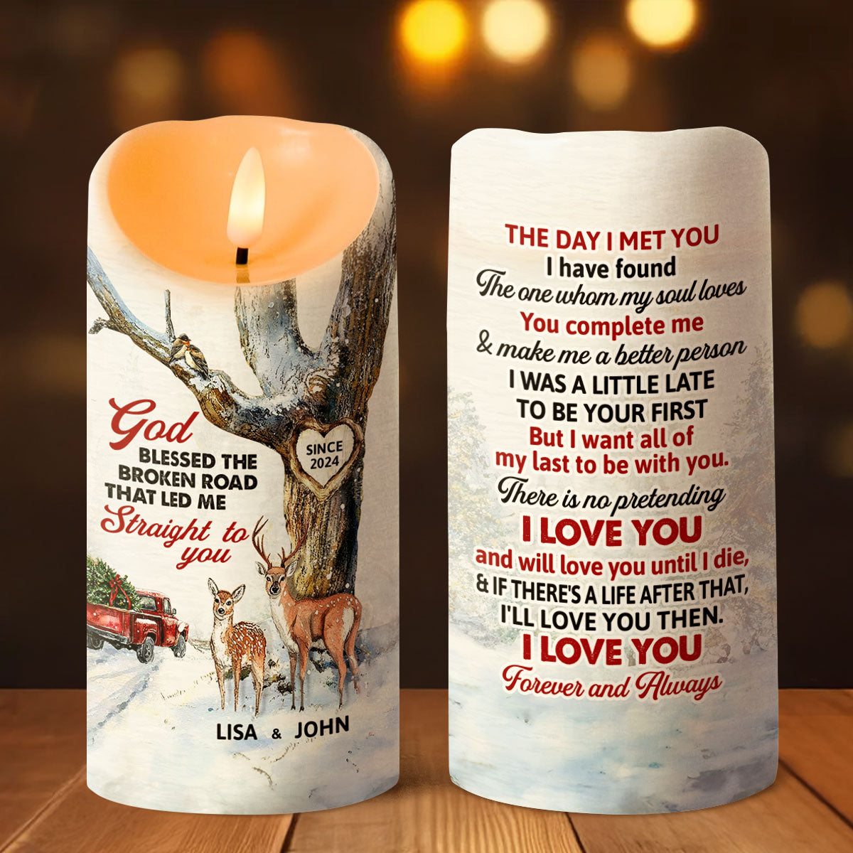 God Blessed The Broken Road That Led Me Straight To You | Personalized Flameless LED Candle