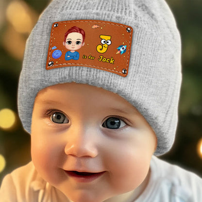 Kid's Name | Personalized Leather Knitted Beanie JSLKBPT1943M