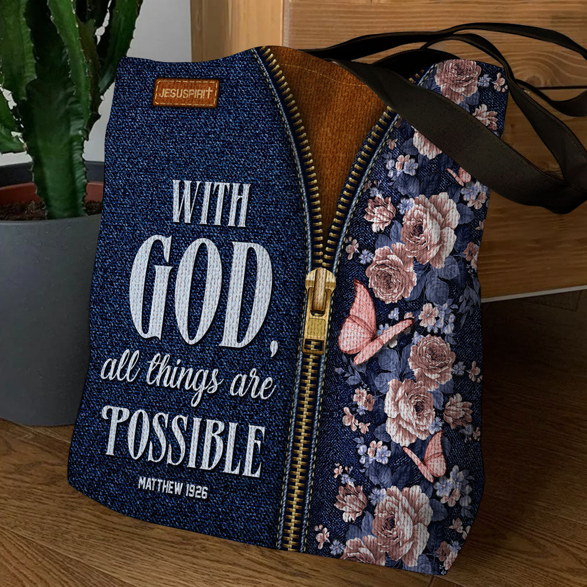 Jesuspirit | Inspirational Christian Gifts For Religious Women | With God All Things Are Possible | Matthew 19:26 | Tote Bag TBHN673