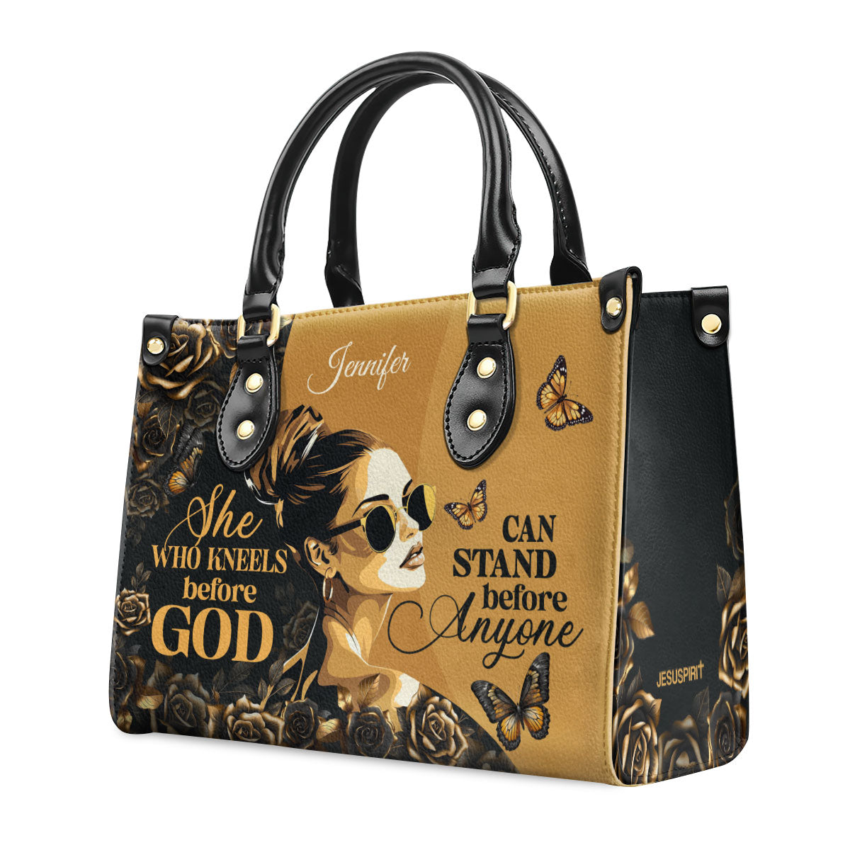 Jesuspirit | Personalized Leather Handbag With Zipper | She Who Kneels Before God LHBM746