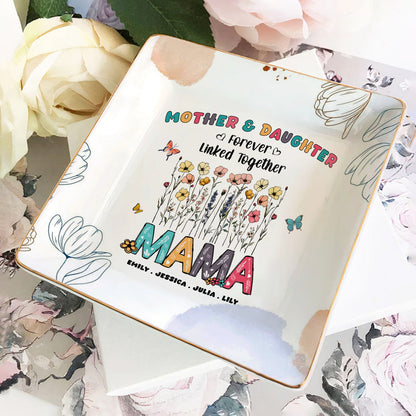 Mother & Daughters Forever Linked Together | Personalized Ceramic Ring Dish Square