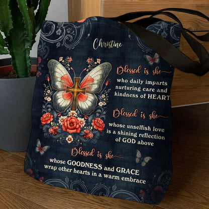 Jesuspirit Personalized Christian Tote Bag | Butterfly Blessed Is She TBM750