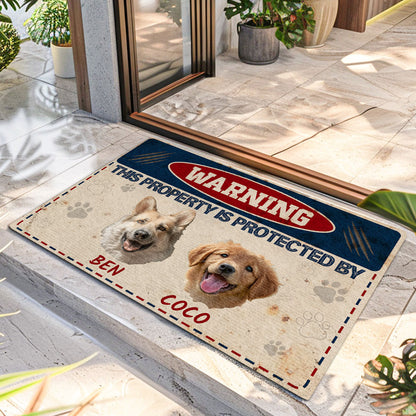 Warning This Property Is Protected By | Personalized Doormat JSDMPT1962L