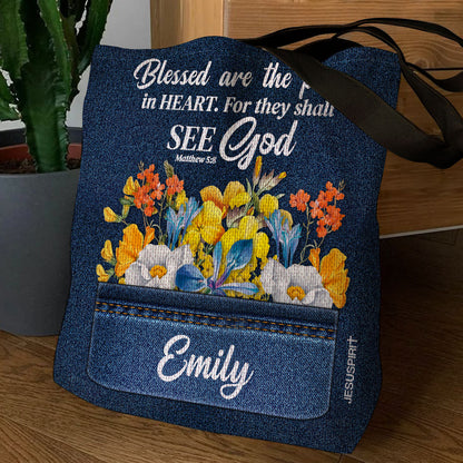 Jesuspirit Personalized Tote Bag | Matthew 5:8 | Blessed Are The Pure In Heart | Scripture Gifts For Christian Women TBHN667