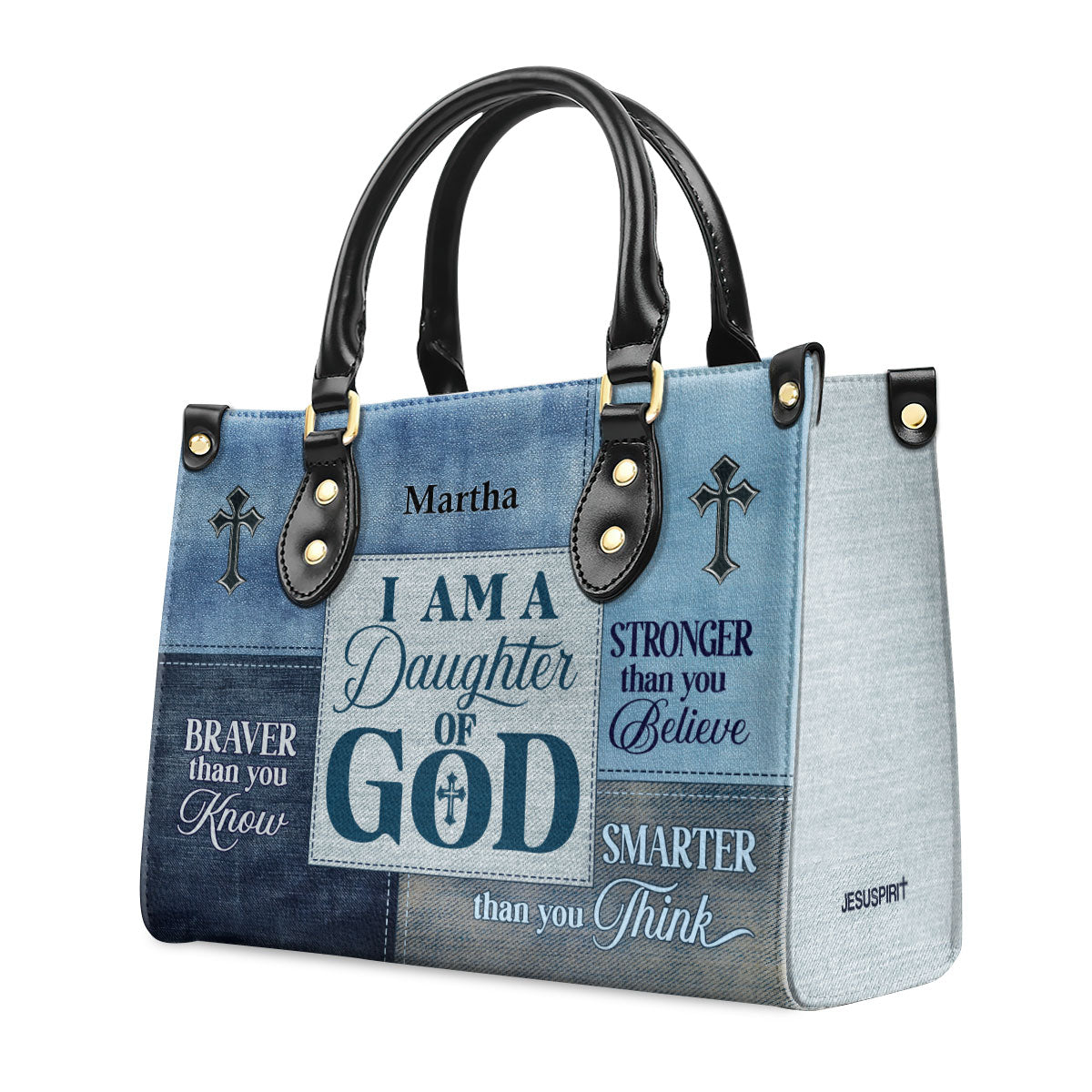 Jesuspirit | Personalized Zippered Leather Handbag With Handle | Religious Gift For Worship Friends | Daughter Of God LHBM764
