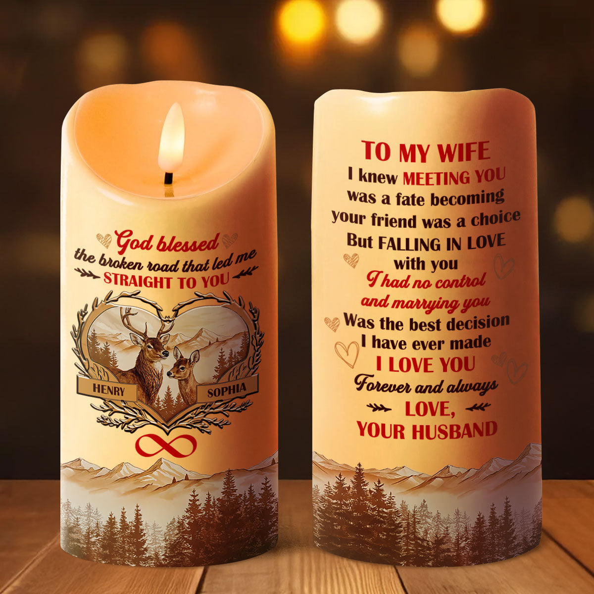 God Blessed The Broken Road That Led Me Straight To You | Personalized Flameless LED Candle