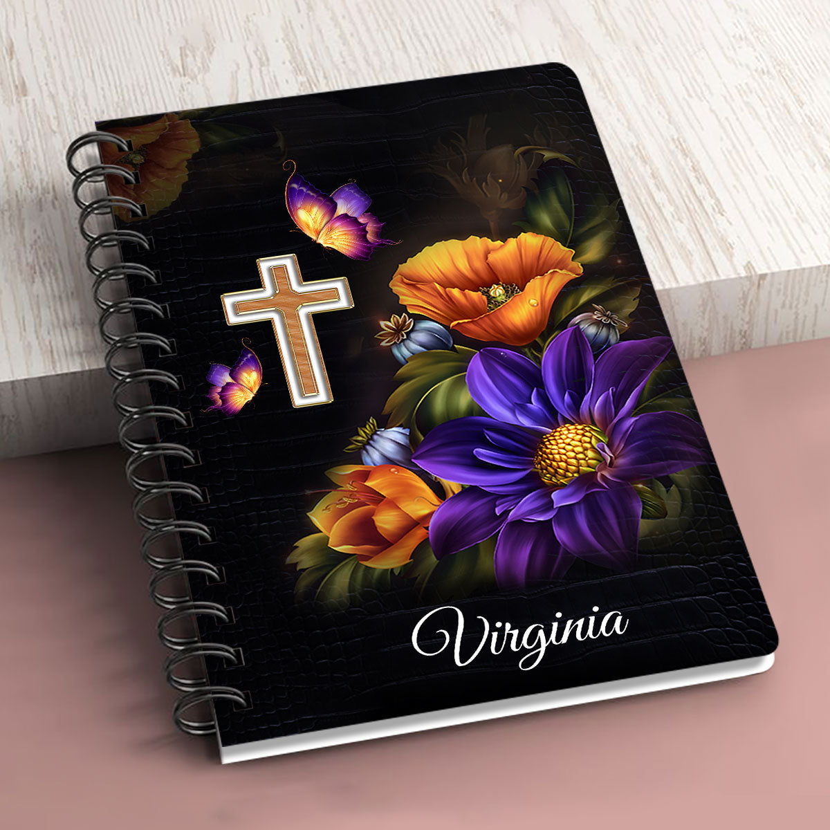 Jesuspirit | Personalized Spiral Journal | Trust In The Lord With All Your Heart | Proverbs 3:5-6 | Cross And Flower  SJH22