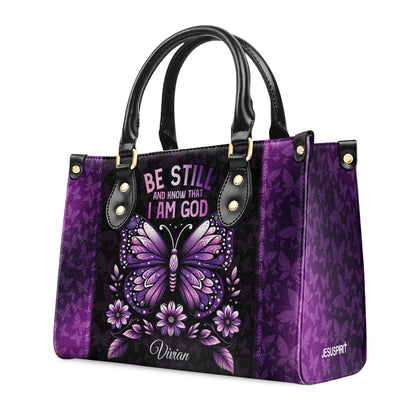 Jesuspirit | Personalized Leather Handbag With Zipper | Be Still And Know That I Am God LHBHN684