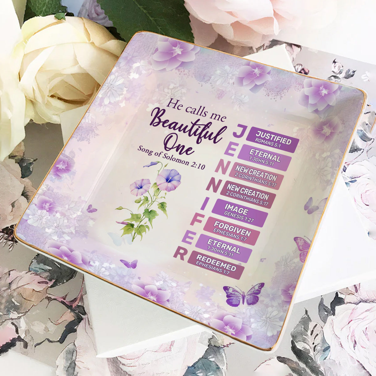 He Calls Me Beautiful One | Personalized Ceramic Ring Dish Square