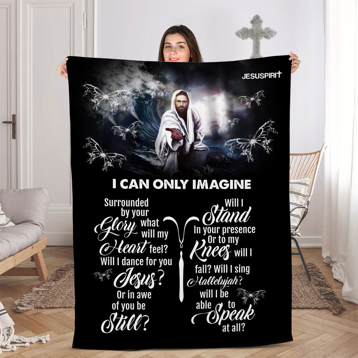 Jesuspirit | Faithful Gift For Church Members | Jesus And Butterfly | I Can Only Imagine | Fleece Blanket FBHN624