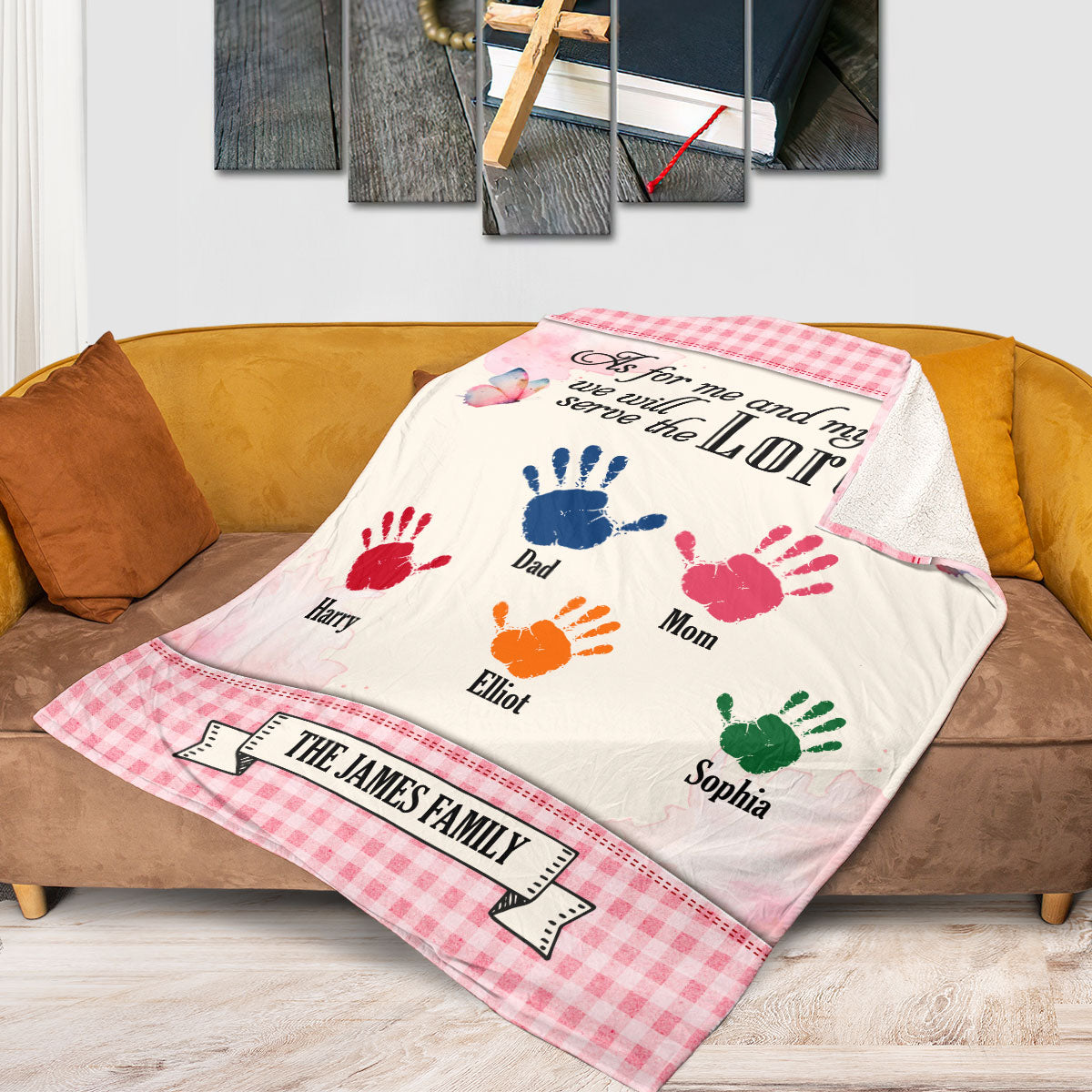 As For Me And My House Family Handprint | Personalized Fleece Blanket JSFBHLT1450D