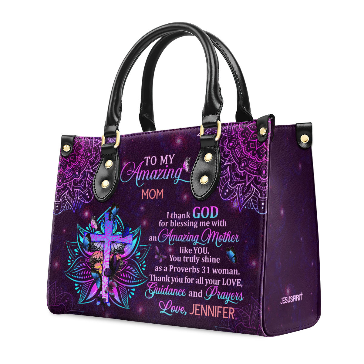 Jesuspirit | Personalized Leather Handbag With Zipper | To My Amazing Mom LHBM785