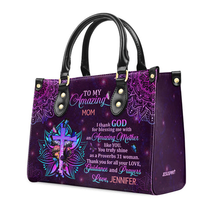 Jesuspirit | Personalized Leather Handbag With Zipper | To My Amazing Mom LHBM785