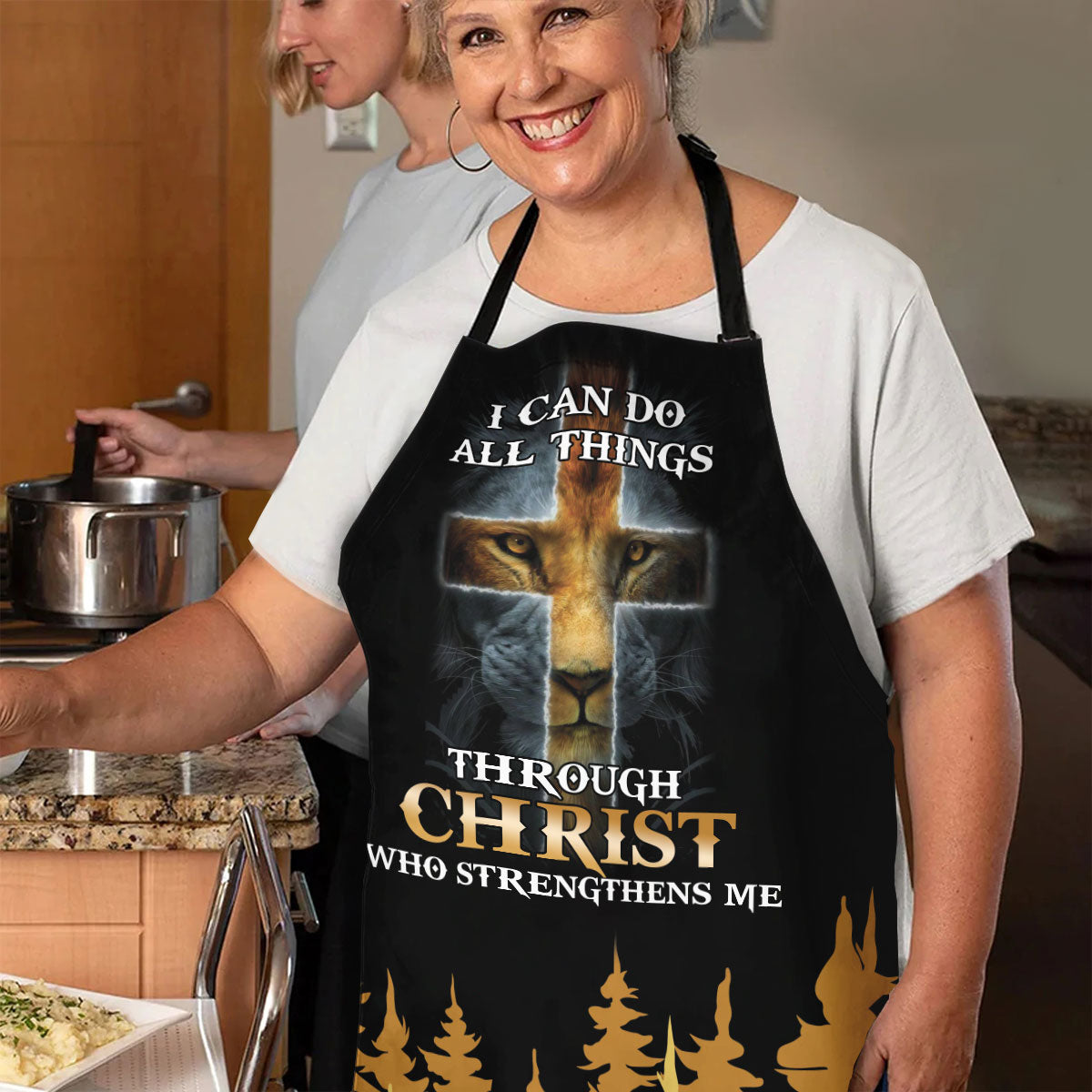 Jesuspirit | Philippians 4:13 | I Can Do All Things Through Christ | Lion And Cross | Personalized Apron With Tie Back Closure HN114