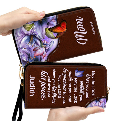 Jesuspirit | May The Lord Give You His Peace | Personalized Zippered Leather Clutch Purse | Religious Gifts For Christian Mother NUHN363B
