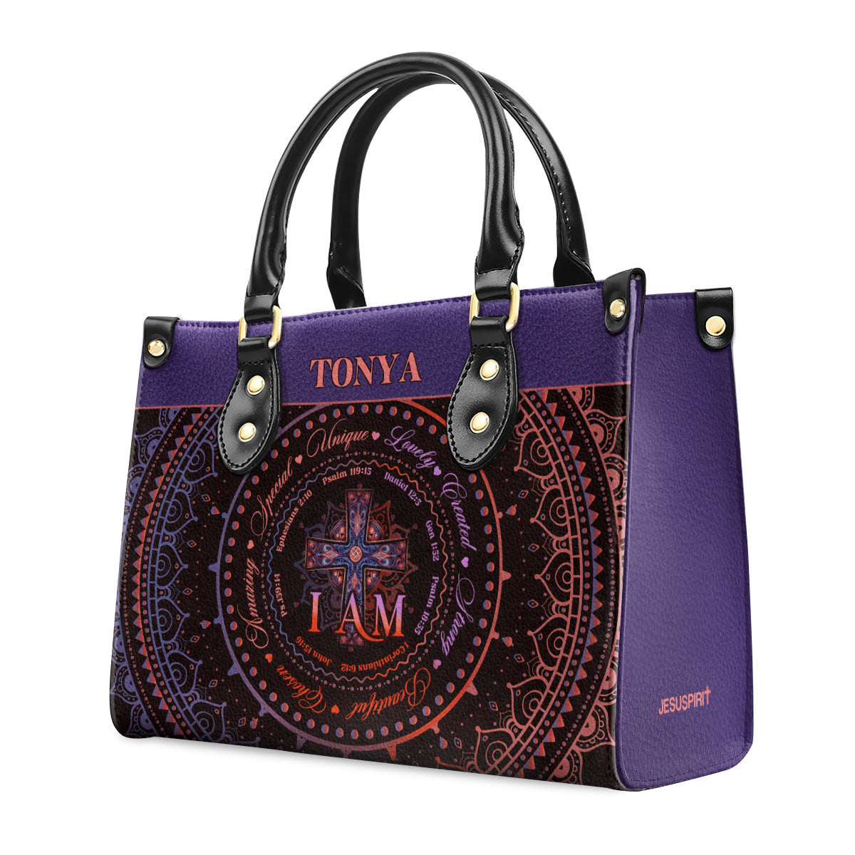 Personalized Zippered Leather Handbag With Handle | I Am