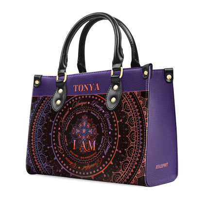 Personalized Zippered Leather Handbag With Handle | I Am