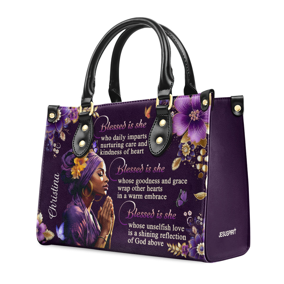 Jesuspirit | Personalized Leather Handbag With Zipper | Blessed Is She LHBM749