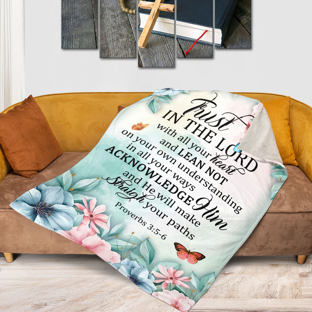 Proverbs 3:5-6 | Fleece Blanket | Butterfly And Flower | Trust In The Lord With All Your Heart