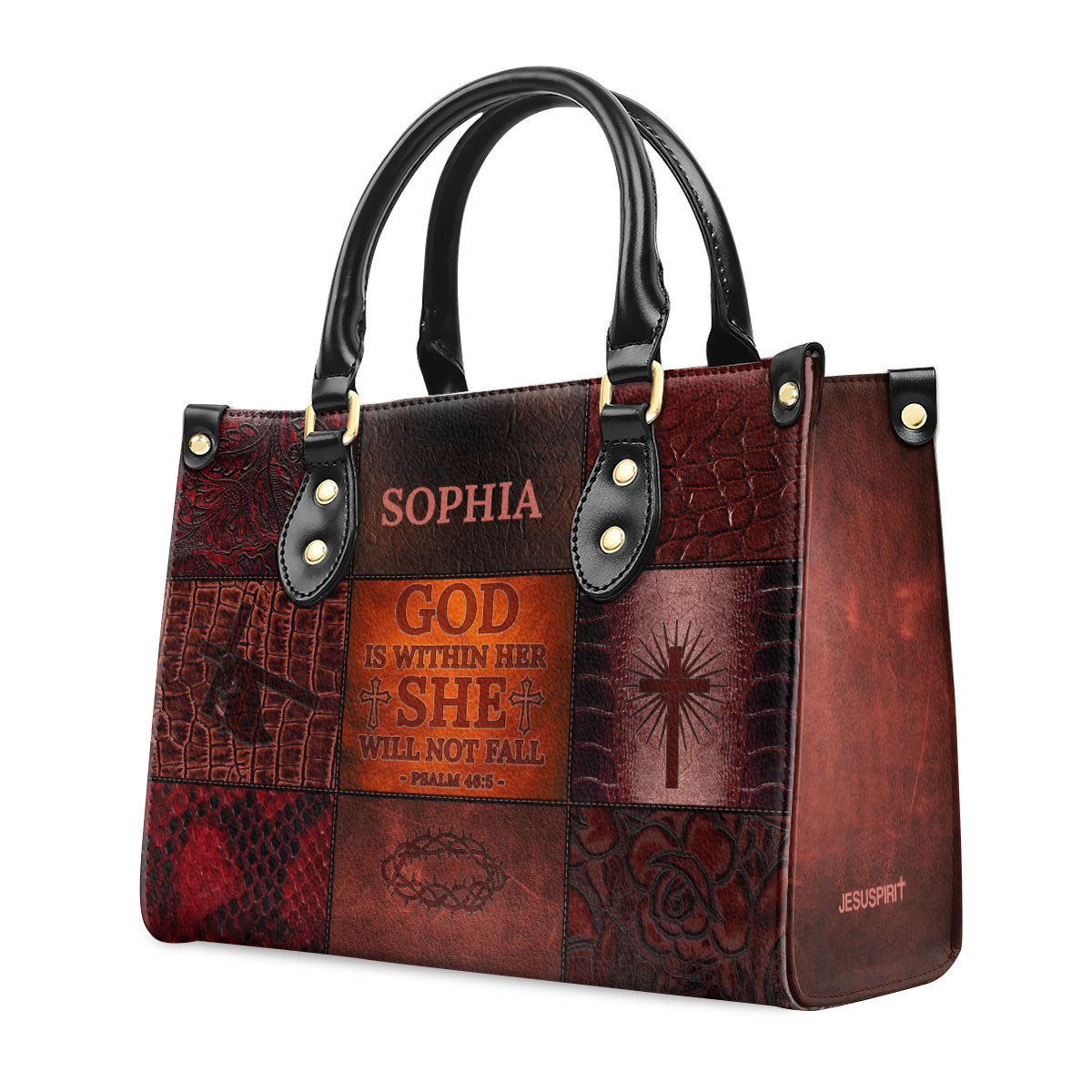 Jesuspirit | Personalized Leather Handbag With Zipper | God Is Within Her, She Will Not Fall LHBM791