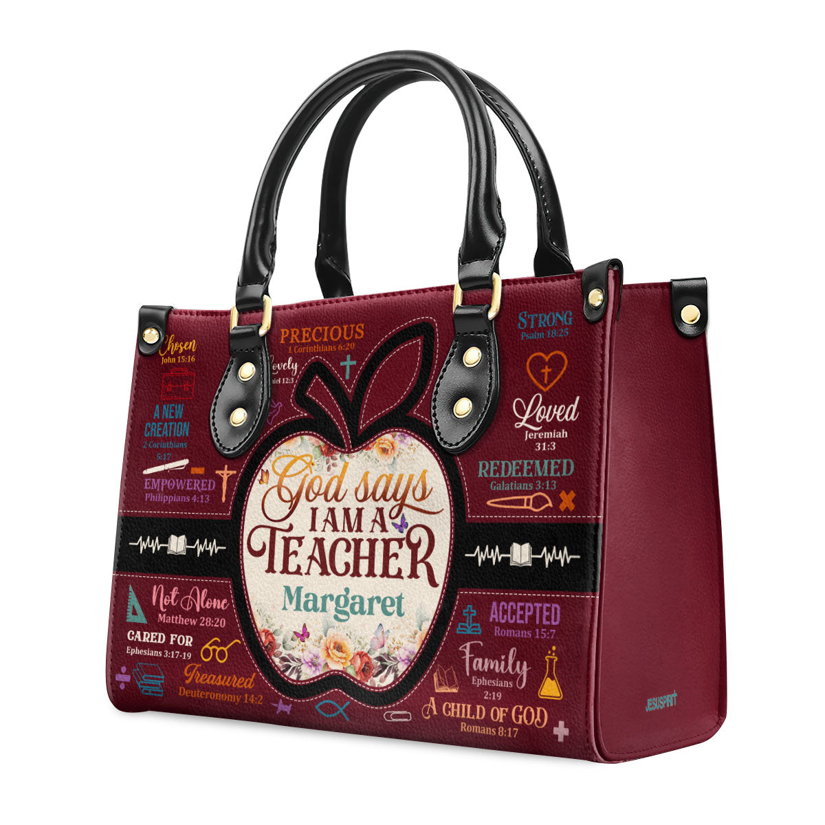 Jesuspirit | Personalized Leather Handbag With Zipper | Gos Says I Am A Teacher LHBM775