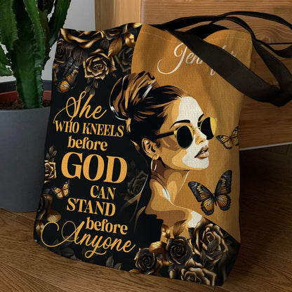 Jesuspirit| Personalized Christian Tote Bag | She Who Kneels Before God TBM746