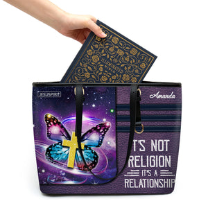 Beautiful Large Leather Tote Bag - It's Not Religion, It's A Relationship AHN222B