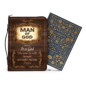 Jesuspirit | Personalized Zippered Bible Cover | Scripture Gifts For Men | Psalm 18:32 | Man Of God | Bible Carrying Case BCH720