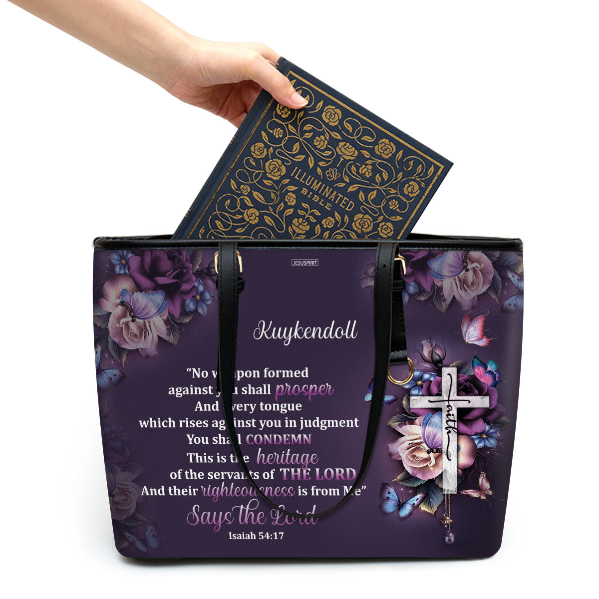 No Weapon Formed Against You Shall Prosper - Special Personalized Large Leather Tote Bag HH175E