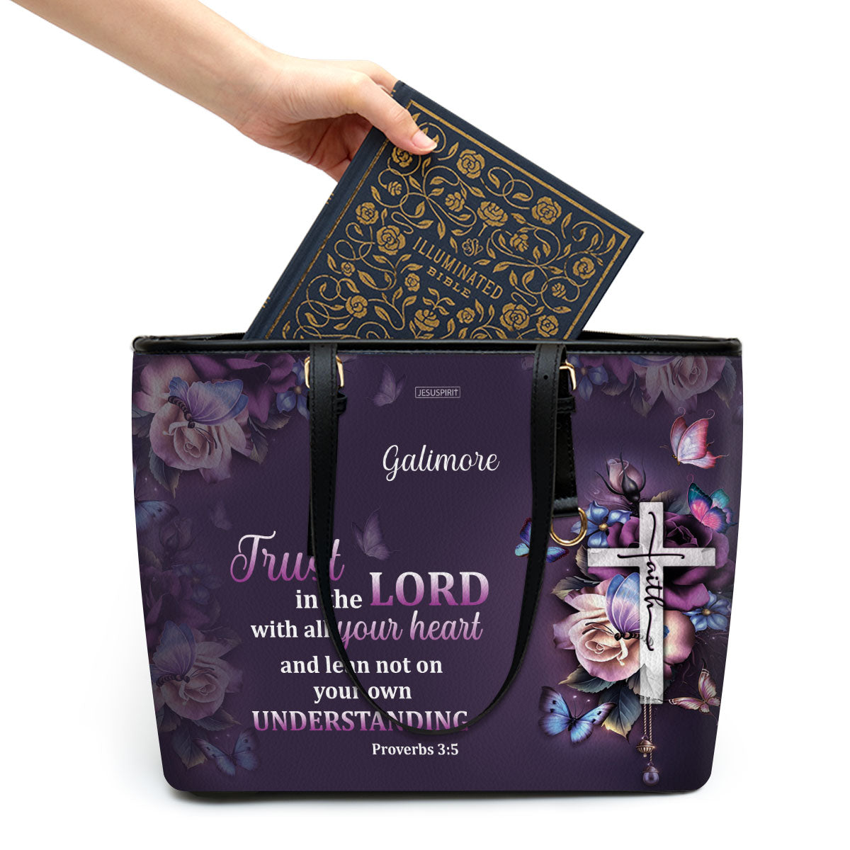 Lovely Personalized Large Leather Tote Bag - Trust In The Lord With All Your Heart HH175F