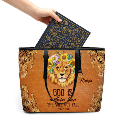 Gorgeous Large Leather Tote Bag - God Is Within Her, She Will Not Fall HIHN259