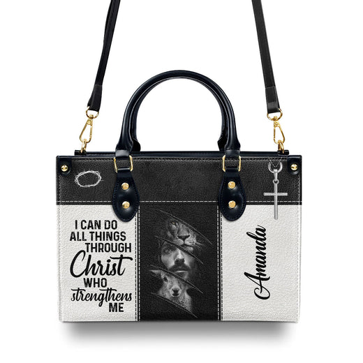 I Can Do All Things Through Christ - Beautiful Personalized Lion Leather Handbag HIHN314