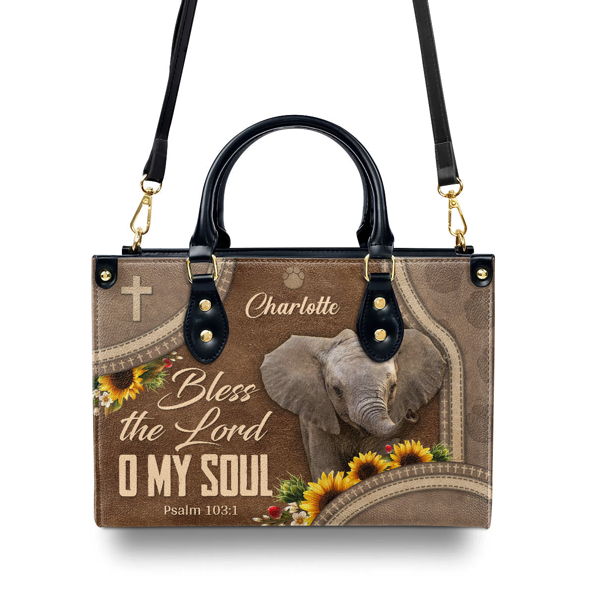 Lovely Personalized Elephant Leather Handbag - Bless The Lord O My Soul HN15