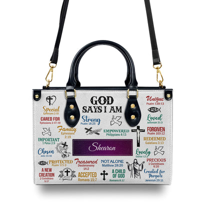 Jesuspirit | Personalized Leather Handbag With Handle | God Says I Am | Scripture Gifts For Christian Women LHBH742C