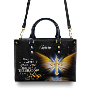 Jesuspirit | Personalized Leather Handbag With Handle | Christian Gifts For Women Of God | Hide Me In The Shadow Of Your Wings | Psalm 17:8 LHBH779