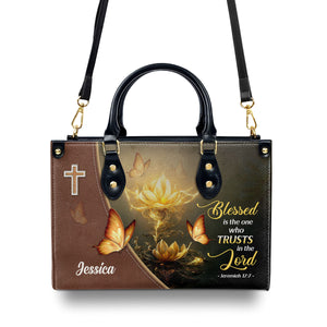 Jesuspirit | Blessed Is The One Who Trusts In The Lord | Jeremiah 17:7 | Spiritual Gift Bible Verse For Christian Women | Personalized Leather Handbag With Handle LHBH827