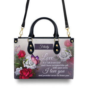 Jesuspirit | Love Is A Gift From God | Religious Romantic Gifts For Christian Women | Personalized Leather Handbag With Handle LHBH833