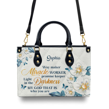 Personalized Leather Handbag With Handle | Way Maker And Miracle Worker