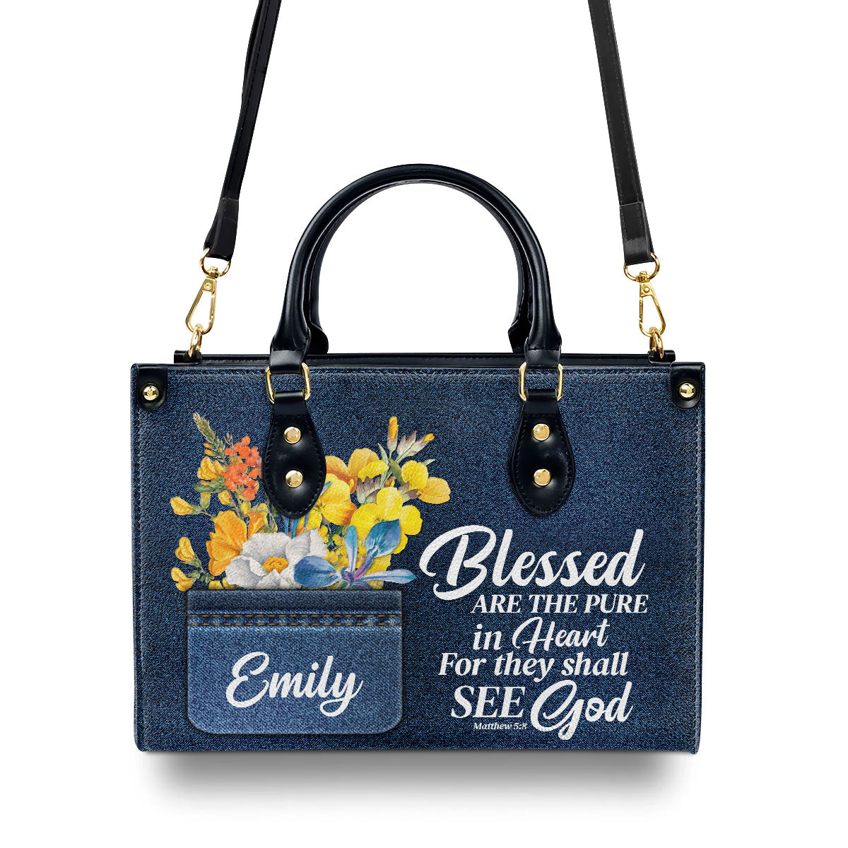 Jesuspirit | Personalized Leather Handbag With Handle | Blessed Are The Pure In Heart | Matthew 5:8 | Spiritual Gifts For Christian Women LHBHN677